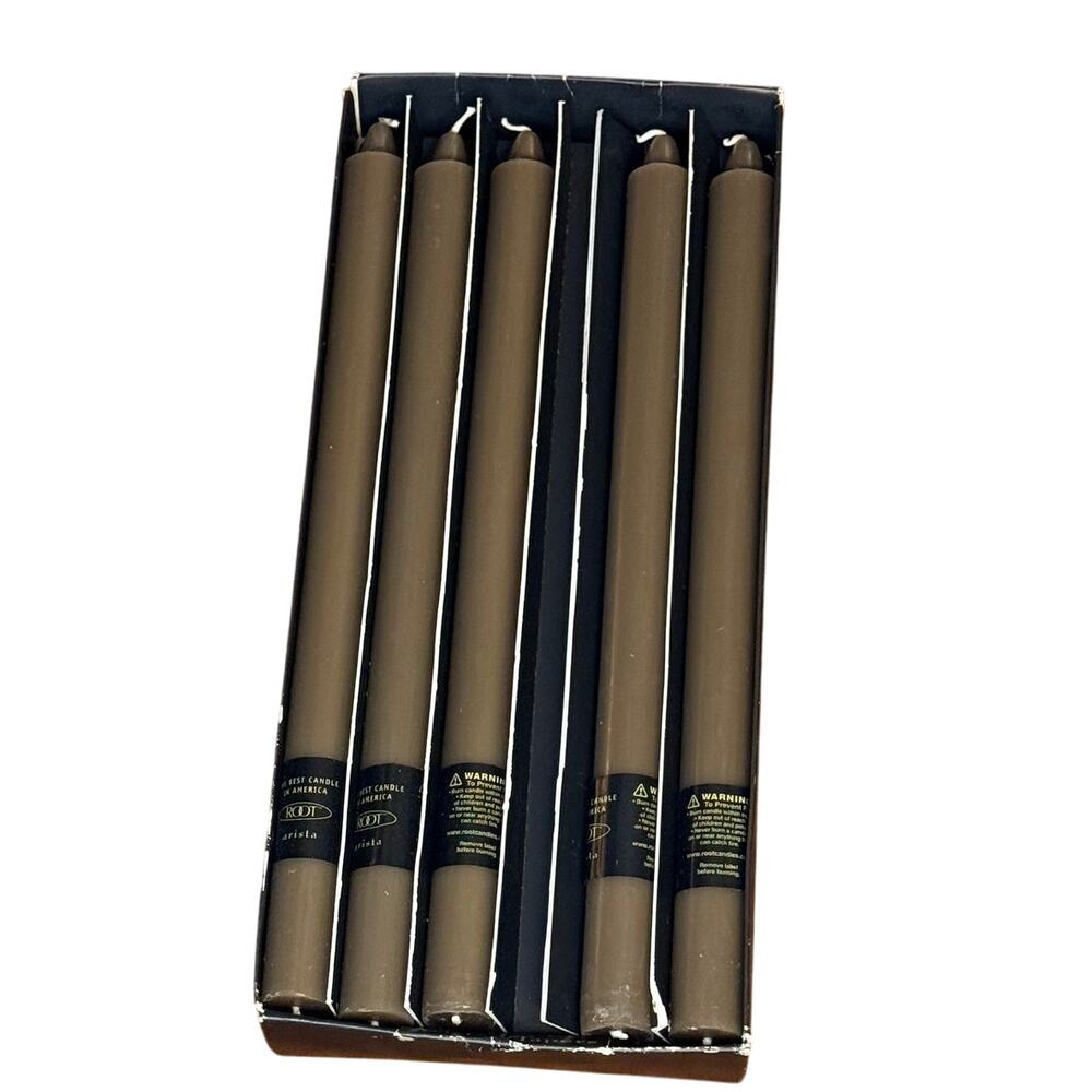 Root Arista/Taper 12” Unscented Candles, Taupe‎ 11 (1 missing from a box of 12)